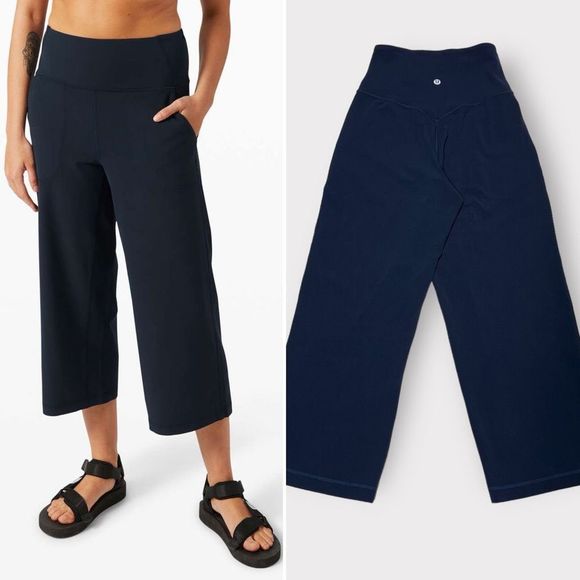 Lululemon Align Wide Leg Crop 23" 2 Navy Nulu High Rise Knit Pull On Pants - Picture 3 of 8